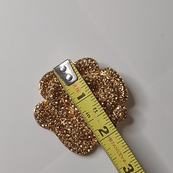 Heavy Metal Rhinestone Gold Tone Large Rose Brooch - Picture 9 of 13